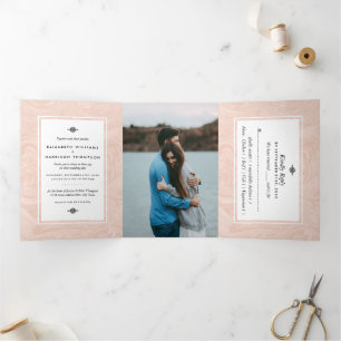 Marmorierte Rose Elegante Hochzeitssuite Dreifach Gefaltete Einladung