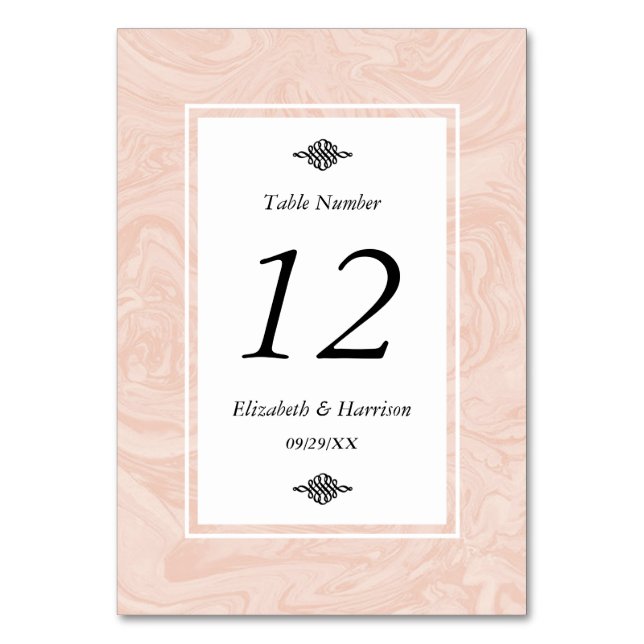Marmorierte Rose Elegante Vintage Hochzeit Tischnu Tischnummer (Vorderseite)