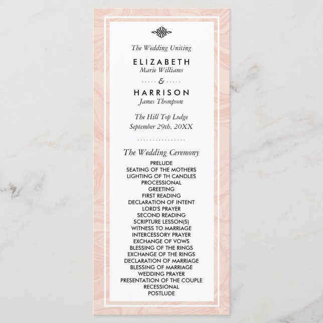 Marmorierte Rose Elegantes Hochzeitsprogramm für V Programm (Vorderseite)