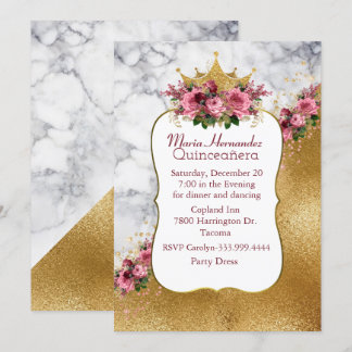 Marmorierte und Goldkrone Quinceñera Einladung