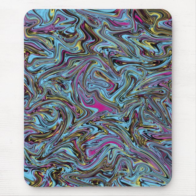 Marmorierte Wirbel aus schwarz-gelb-rosa blau Etc Mousepad (Vorne)