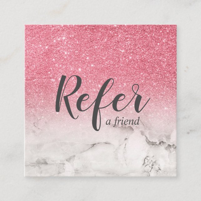 Marmorierter und rosa Glitzer Ombre Glam Chic Empfehlungskarte (Vorderseite)