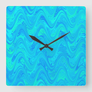 Marmoriertes Blau Grün Muster Quadratische Wanduhr