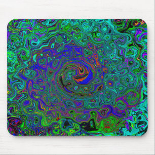 Marmoriertes Blau und Aquamarin abstrakt retro Swi Mousepad