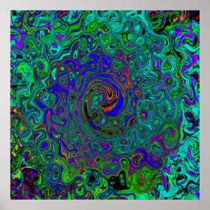 Marmoriertes Blau und Aquamarin abstrakt Retro-Swi Poster