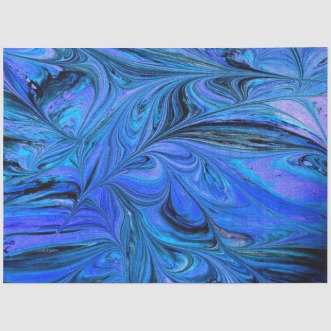 Marmoriertes Fraktal Abstrakt Blue Decoupage Seidenpapier (Vorderseite)