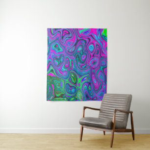 Marmoriertes Magenta und Limettgrün Groovy-Abstrak Wandteppich