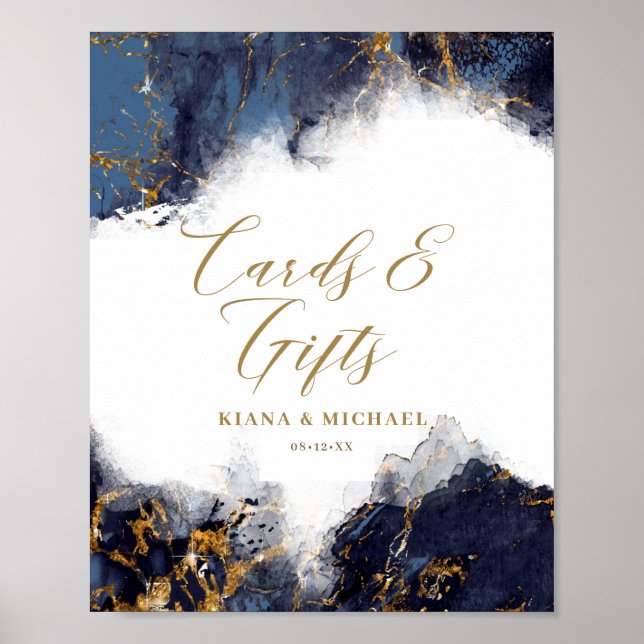 Marmorkarten & Geschenke Navy Blue Gold ID644 Glit Poster (Vorne)
