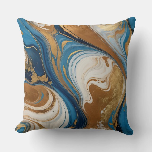 Marmorkupfer Blau und Beige Kissen (Vorderseite)