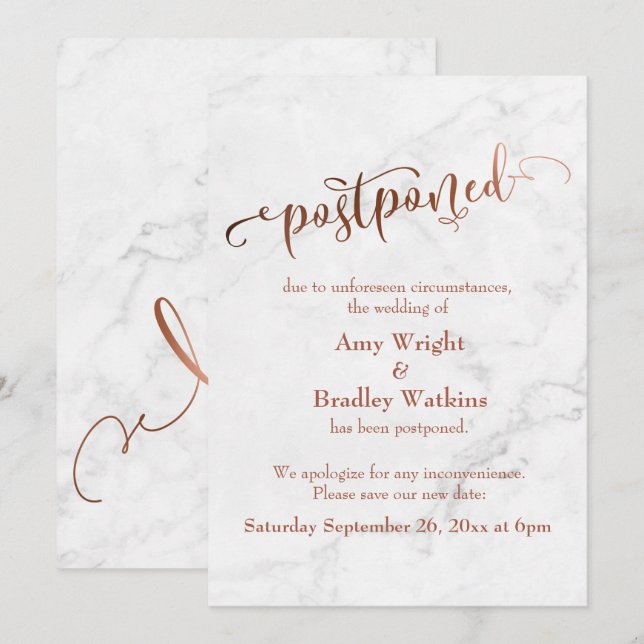 Marmorkupfer-Typografie Aufgehängte Hochzeit Einladung (Vorne/Hinten)