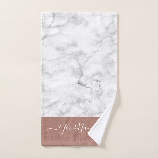 Marmorlook & Rose Gold - elegant personalisiert Handtuch (Handtuch)