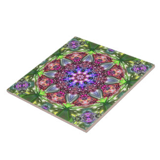 Marmormandala in Relief bunt Blume Fururist Fliese
