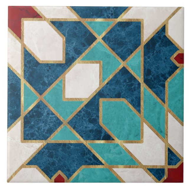 Marmormarmor, marokkanisches Mosaik, Aquamarin Fliese (Vorderseite)