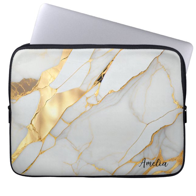 Marmormatte aus weißem und goldfarbenem Foil Laptopschutzhülle (Vorderseite)