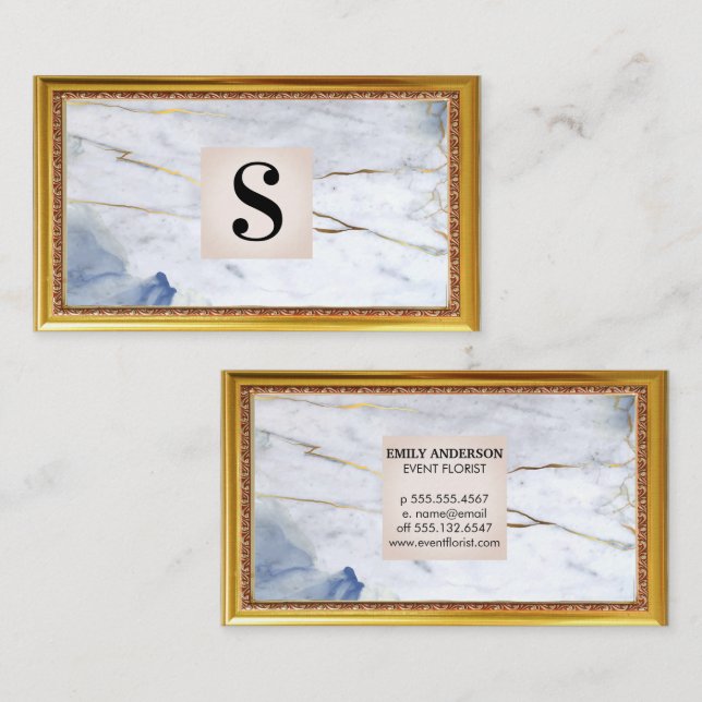 Marmormonogramm | Antike Frame Business Card Visitenkarte (Vorne/Hinten)