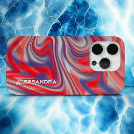 Marmormonogramm, rot-grau, abstrakter Swirl Case-Mate iPhone Hülle