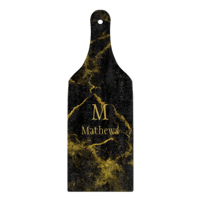 Marmormonogramm-Schwarz-Gold-Paddel Schneidebrett (Vorderseite)
