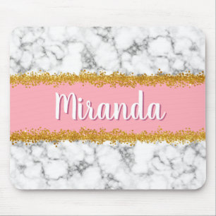 Marmormuster auf Rosa mit Gold-Glitzer Mousepad