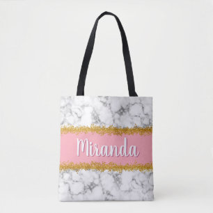Marmormuster auf Rosa mit Gold-Glitzer Tasche