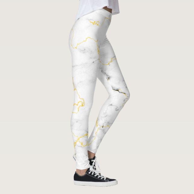 Marmormuster aus weißer Goldfolie Leggings (Rechts)