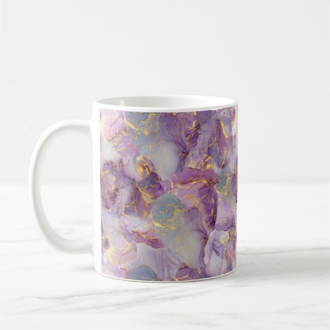 Marmormuster von Pastel Lilac, Blau und Gold Glitz Kaffeetasse (Links)