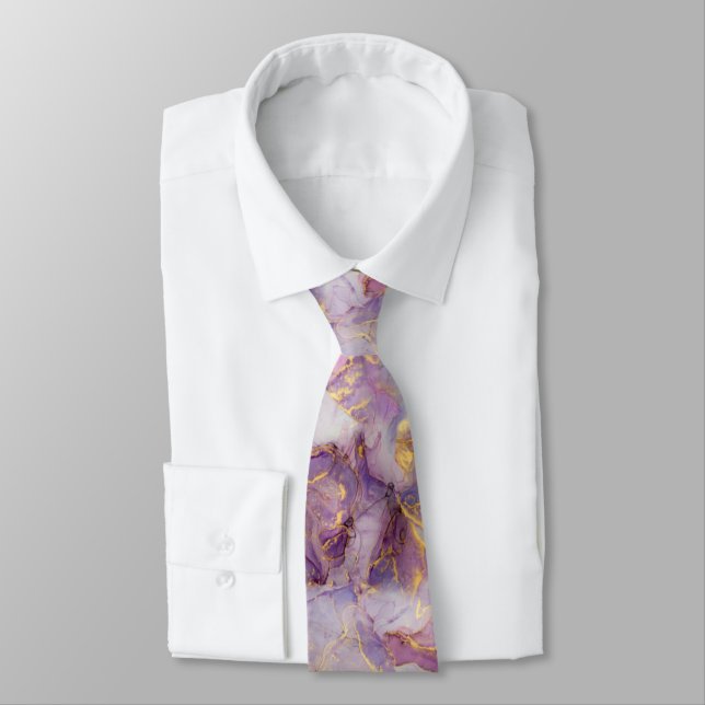 Marmormuster von Pastel Lilac, Blau und Gold Glitz Krawatte (Gebunden)