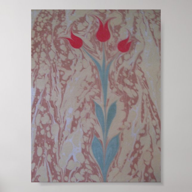 Marmorpapier mit drei Tulpen Poster (Vorne)