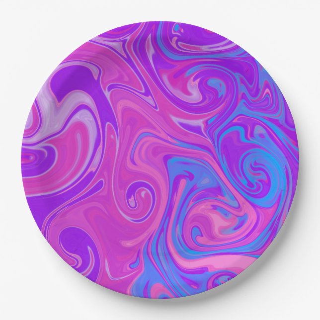 Marmorrosa Paint Swirl Rosa Lila Kunstgenuss Pappteller (Vorderseite)