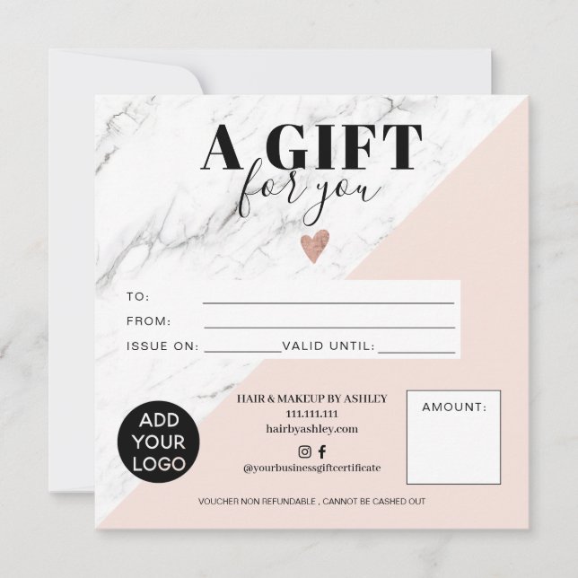 Marmorrosa viereckige Geschenkgutschrift (Vorderseite)