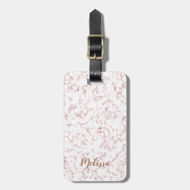 MarmorRosen-Gold mit kundenspezifischem Monogramm Gepäckanhänger (Vorderseite vertikal)