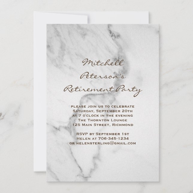 Marmorruhestand Party Einladung in Taupe (Vorderseite)