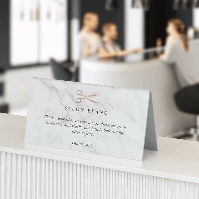 Marmorschere Friseur Salon Covid Sicherheitssaal Tischaufsteller (Von Creator hochgeladen)