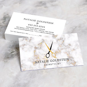 Marmorschwarz-Gold-Schere Haarstylist Ernennung Visitenkarte