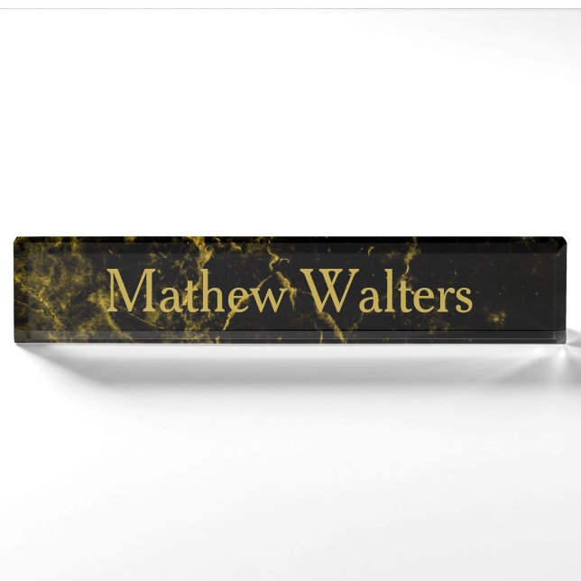 Marmorschwarz mit Gold Custom Namensplakette (Vorderseite)
