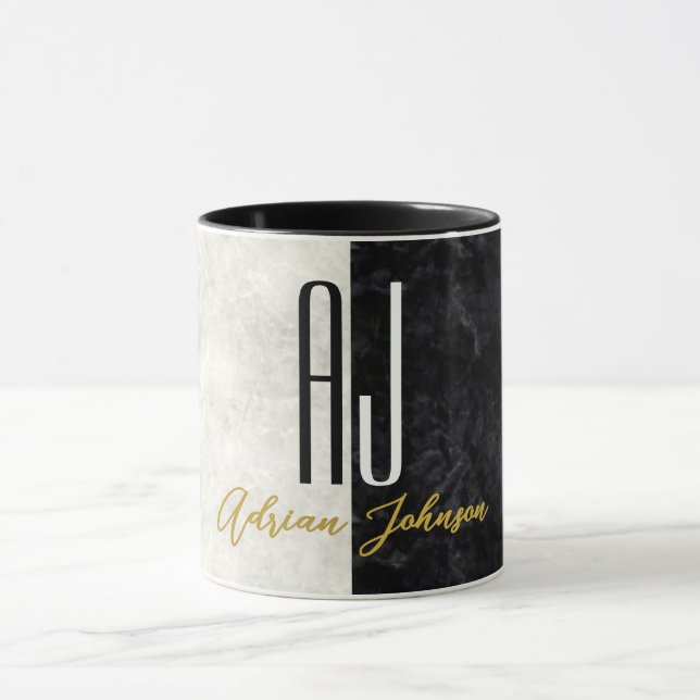 Marmorschwarz und weiß Minimalistische moderne Ini Tasse (Zentrum)