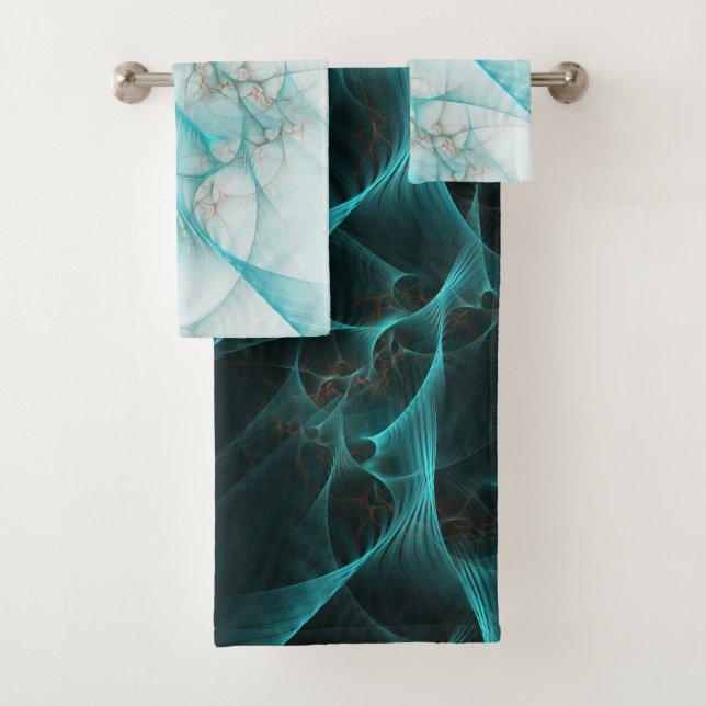 Marmorseide Fraktal Aquamarin ID717 Badhandtuch Set (Insitu)