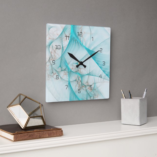 Marmorseide Fraktal Aquamarin ID717 Quadratische Wanduhr (Büro)