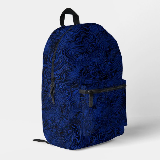 Marmorseide Moire Muster in Rich Blue Bedruckter Rucksack (Rückseitige Ecke links)