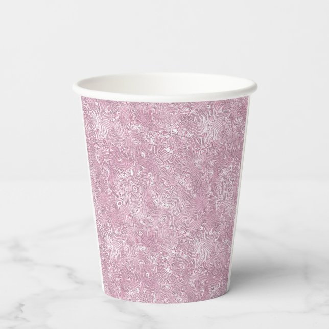 Marmorseidenmoirmuster in trostlosem Rosa Pappbecher (Rückseite)