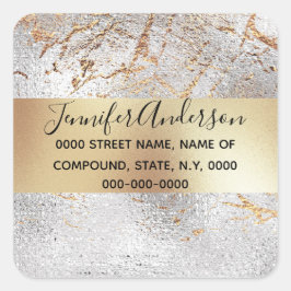 Marmorsilber goldfarbene elegante glänzende Oberfl Quadratischer Aufkleber
