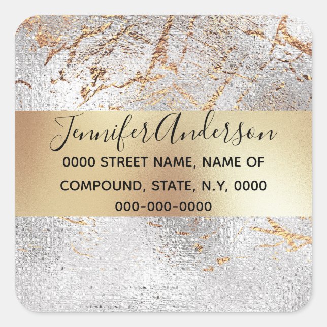 Marmorsilber goldfarbene elegante glänzende Oberfl Quadratischer Aufkleber (Vorderseite)
