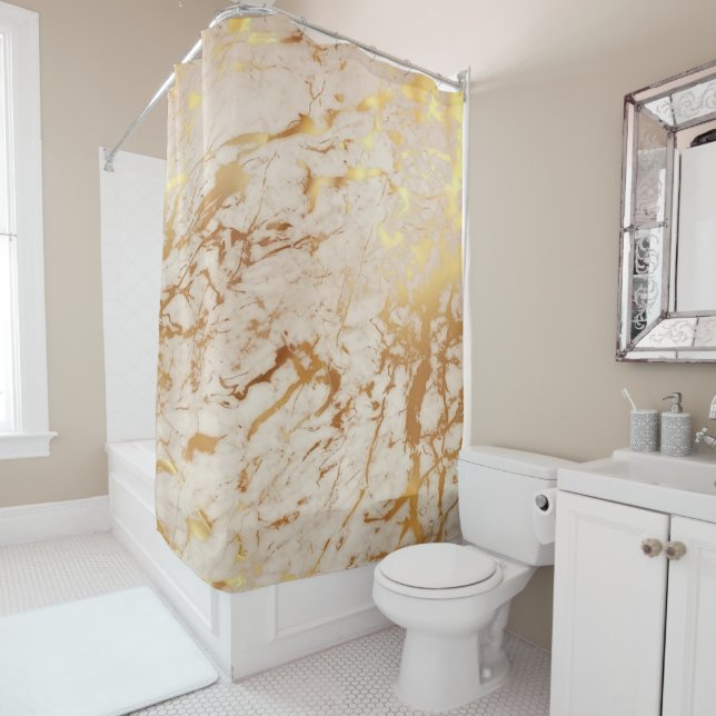 Marmorstein Abstrakt Creamy Carrara Gold Luxus Duschvorhang (Beispiel)