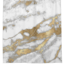 Marmorstein Abstrakt White Gray Silver Gold Carra Duschvorhang