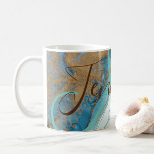 Marmorstein aquamarin türkisblau agate Monogram Kaffeetasse