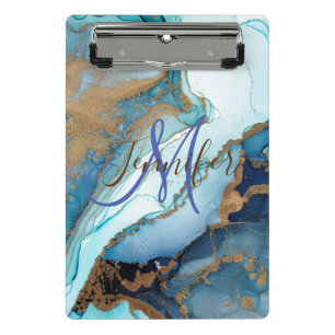 Marmorstein aquamarin türkisblau agate Monogram Mini Klemmbrett