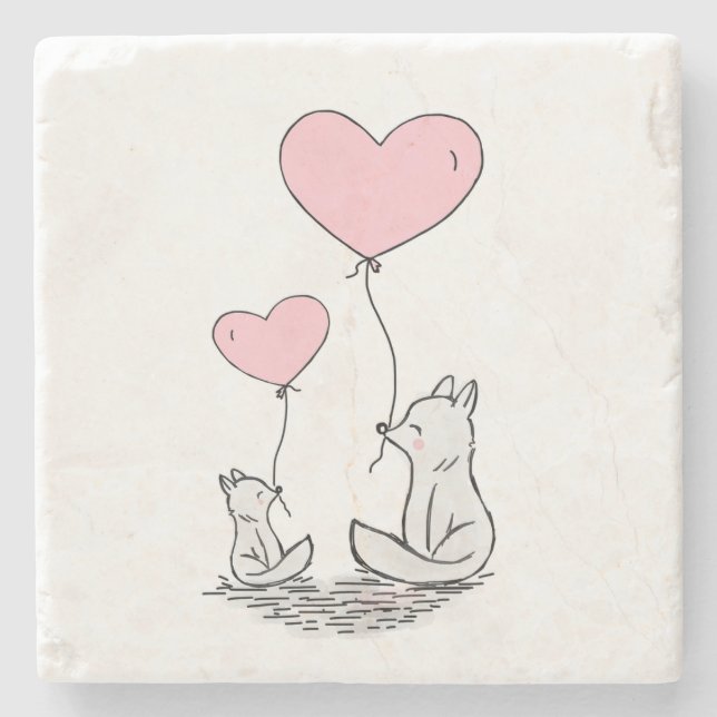 Marmorstein-Untersetzer Valentinstag Foxy-Herzen Steinuntersetzer (Vorderseite)