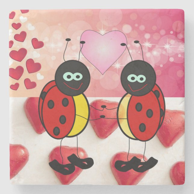 Marmorstein Untersetzer Valentinstag Ladybug (Vorderseite)