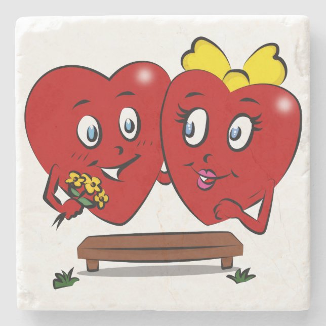 Marmorstein Untersetzer Valentinstag Paar Rot (Vorderseite)