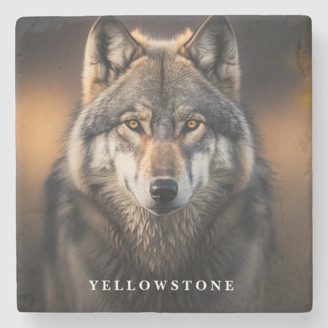 Marmorstein Untersetzer-Yellowstone Wolf Steinuntersetzer (Vorderseite)