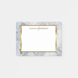 Marmorsteingoldmonogrammname des grauen Weiß Post-it Klebezettel